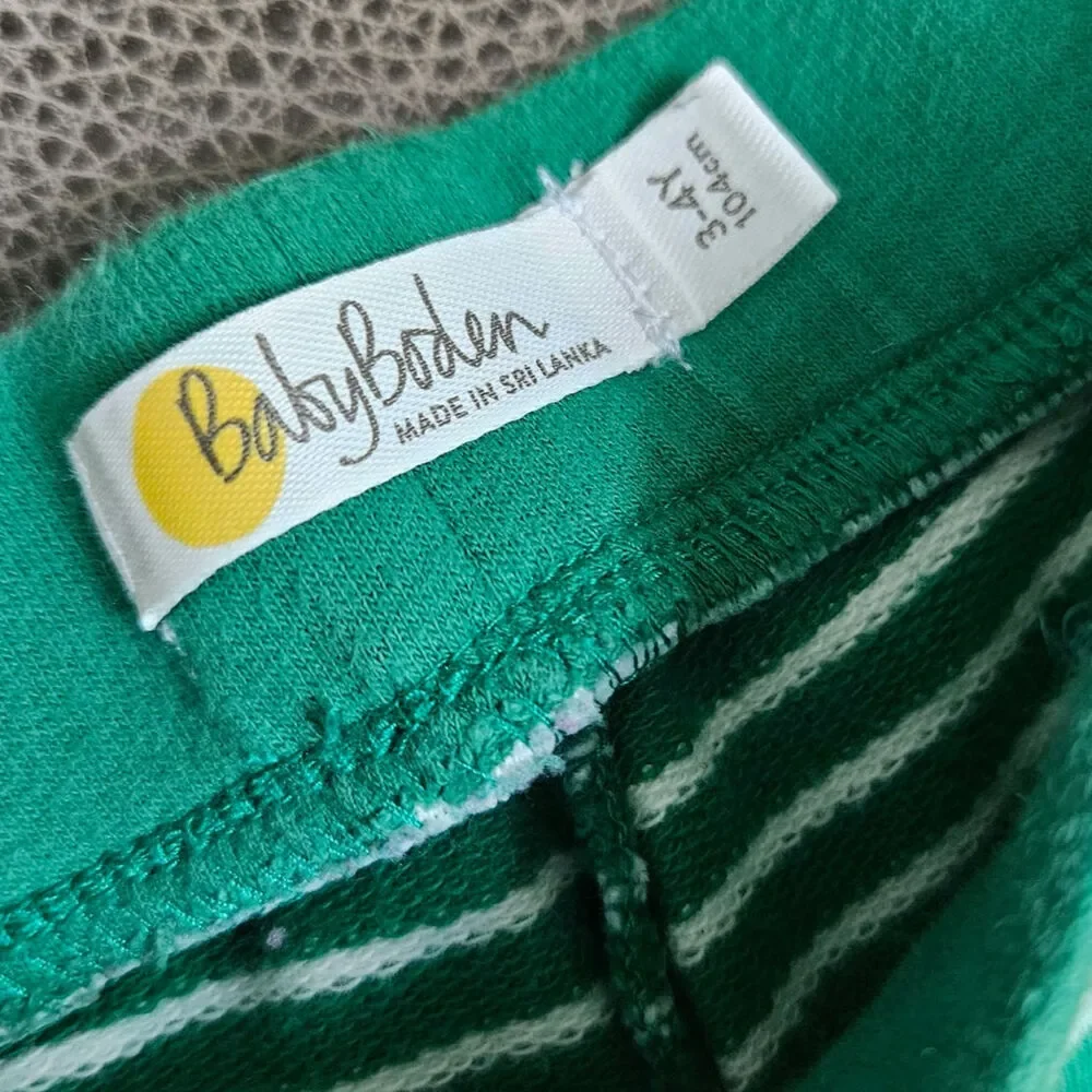 Baby Boden Green White Stripe Knit Jogger Pants Blue Cuffs Size 3-4Y 104cm